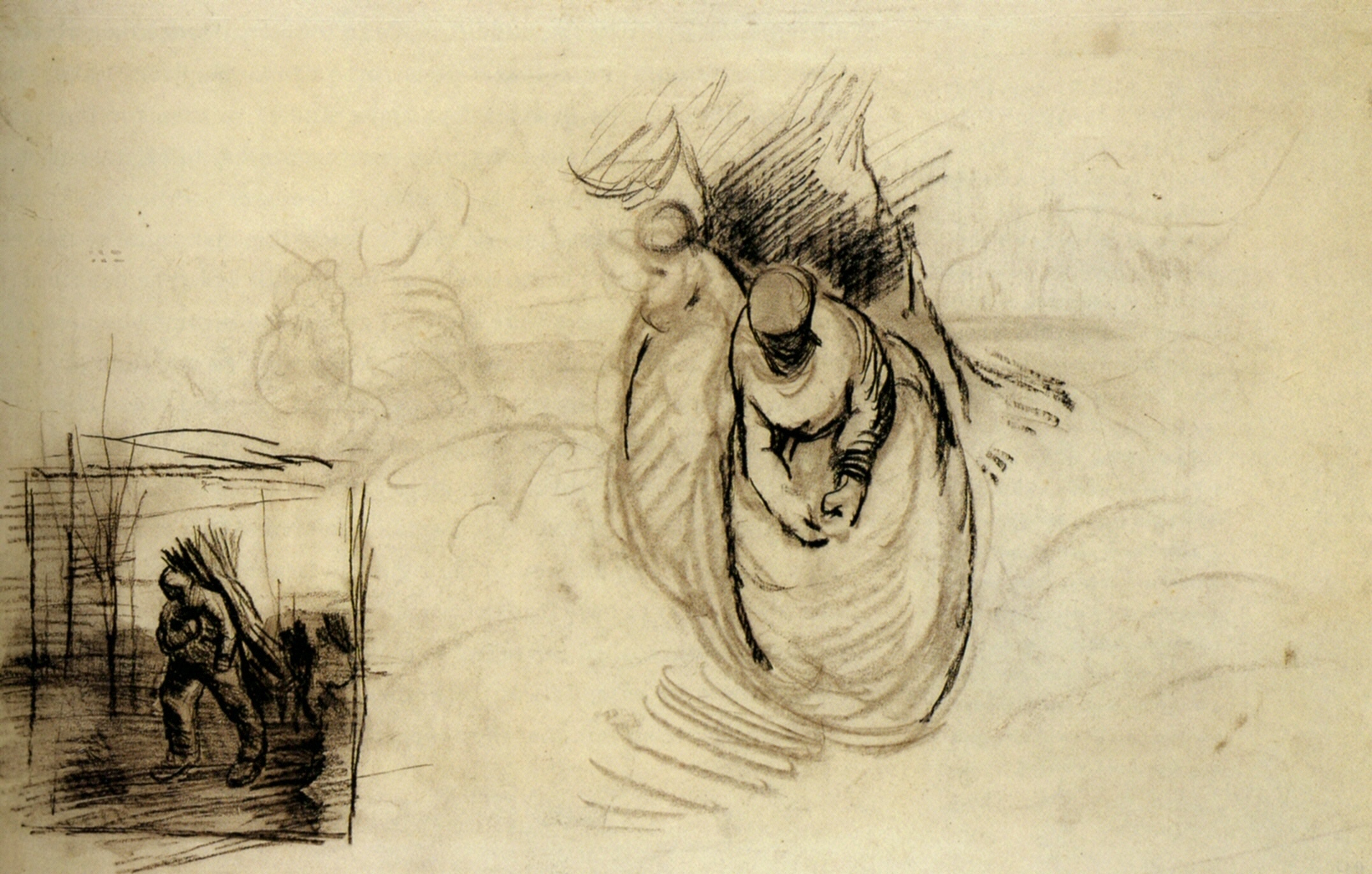 Studies for Figures Carrying Bundles of Wood (1885) Vincent van Gogh tablo - Dekolata