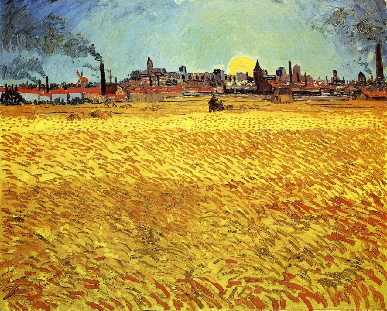 Summer Evening, Wheatfield with Setting sun (1888) Vincent van Gogh tablo - Dekolata