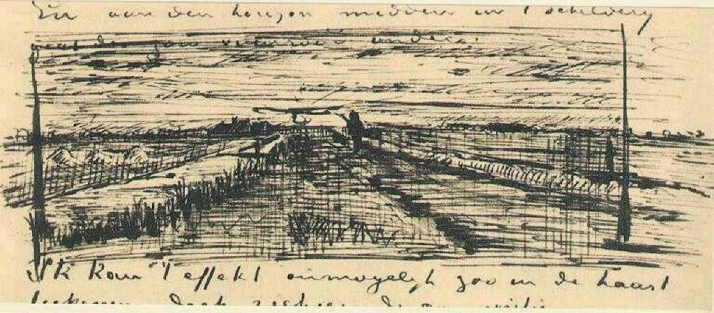 Sunset Over a Meadow (1882) Vincent van Gogh tablo - Dekolata