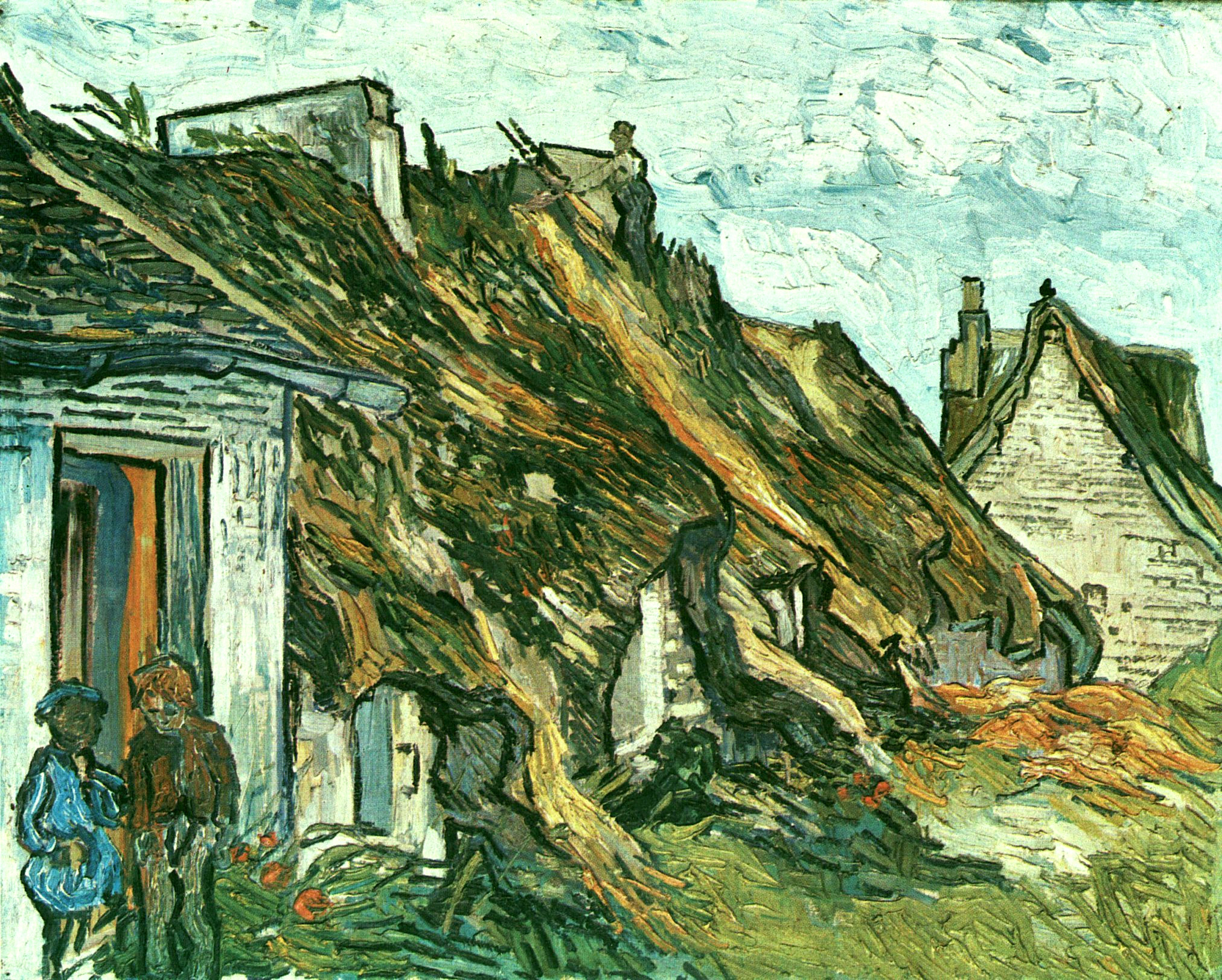 Thatched Cottages in Chaponval, Auvers sur Oise (1890) Vincent van Gogh tablo - Dekolata
