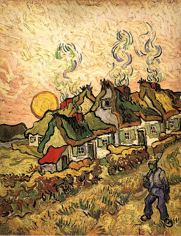 Thatched Cottages in the Sunshine Reminiscence of the North (1890) Vincent van Gogh tablo - Dekolata