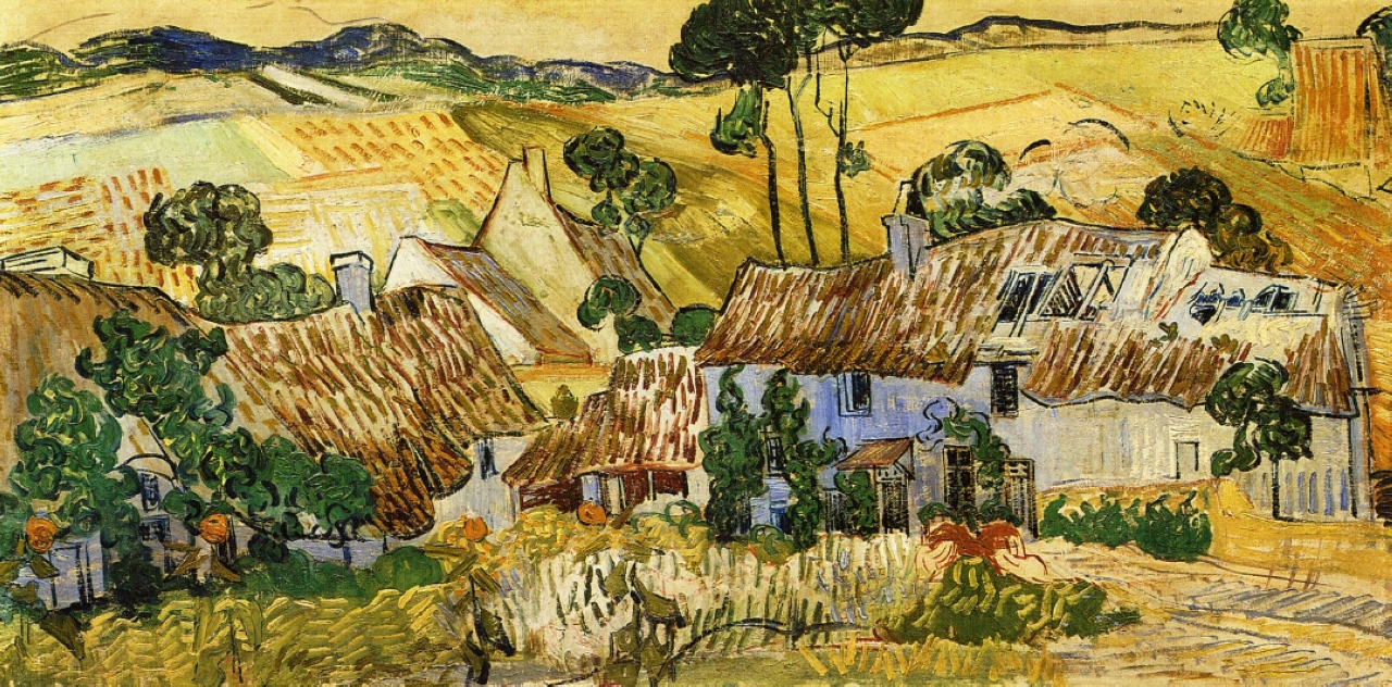 Thatched Houses against a Hill (1890) Vincent van Gogh tablo - Dekolata