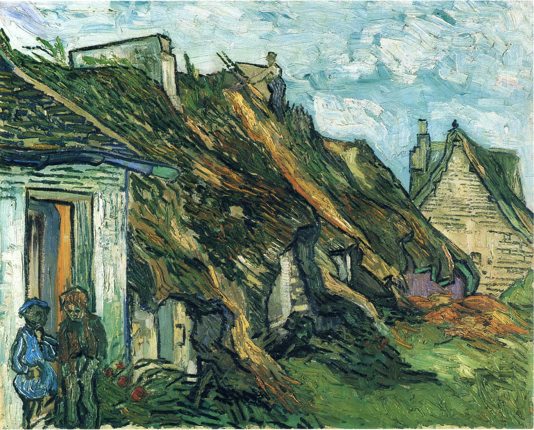Thatched Sandstone Cottages in Chaponval (1890) Vincent van Gogh tablo - Dekolata