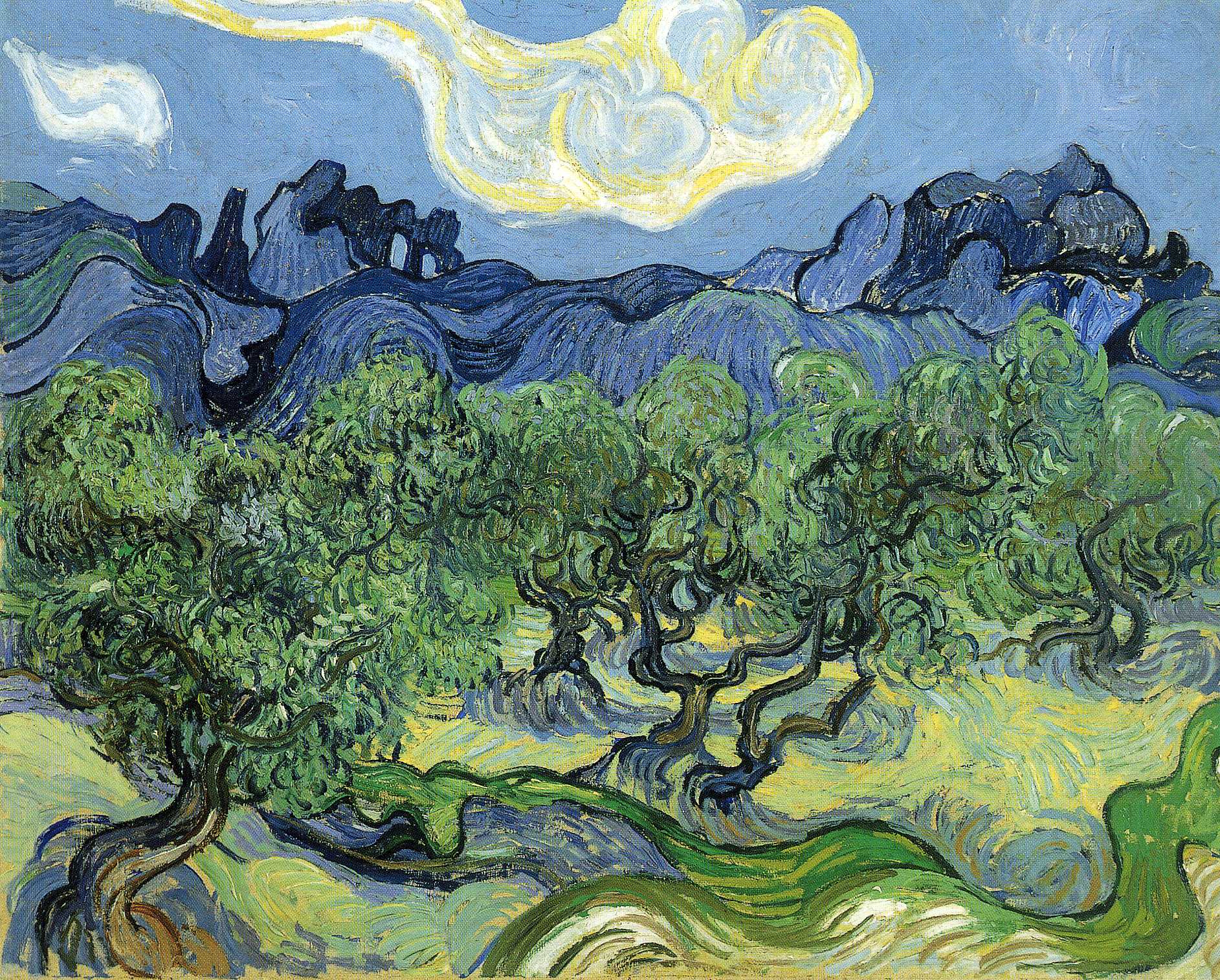 The Alpilles with Olive Trees in the Foreground (1889) Vincent van Gogh tablo - Dekolata
