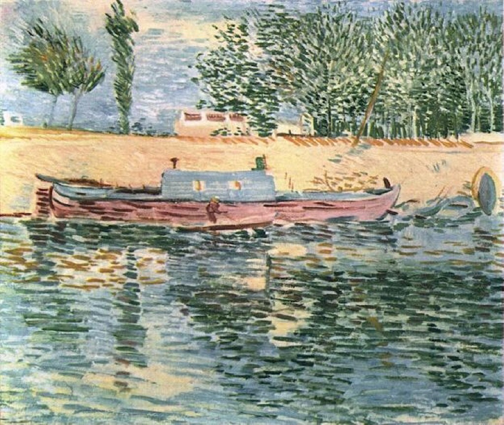 The Banks of the Seine with Boats (1887) Vincent van Gogh tablo - Dekolata