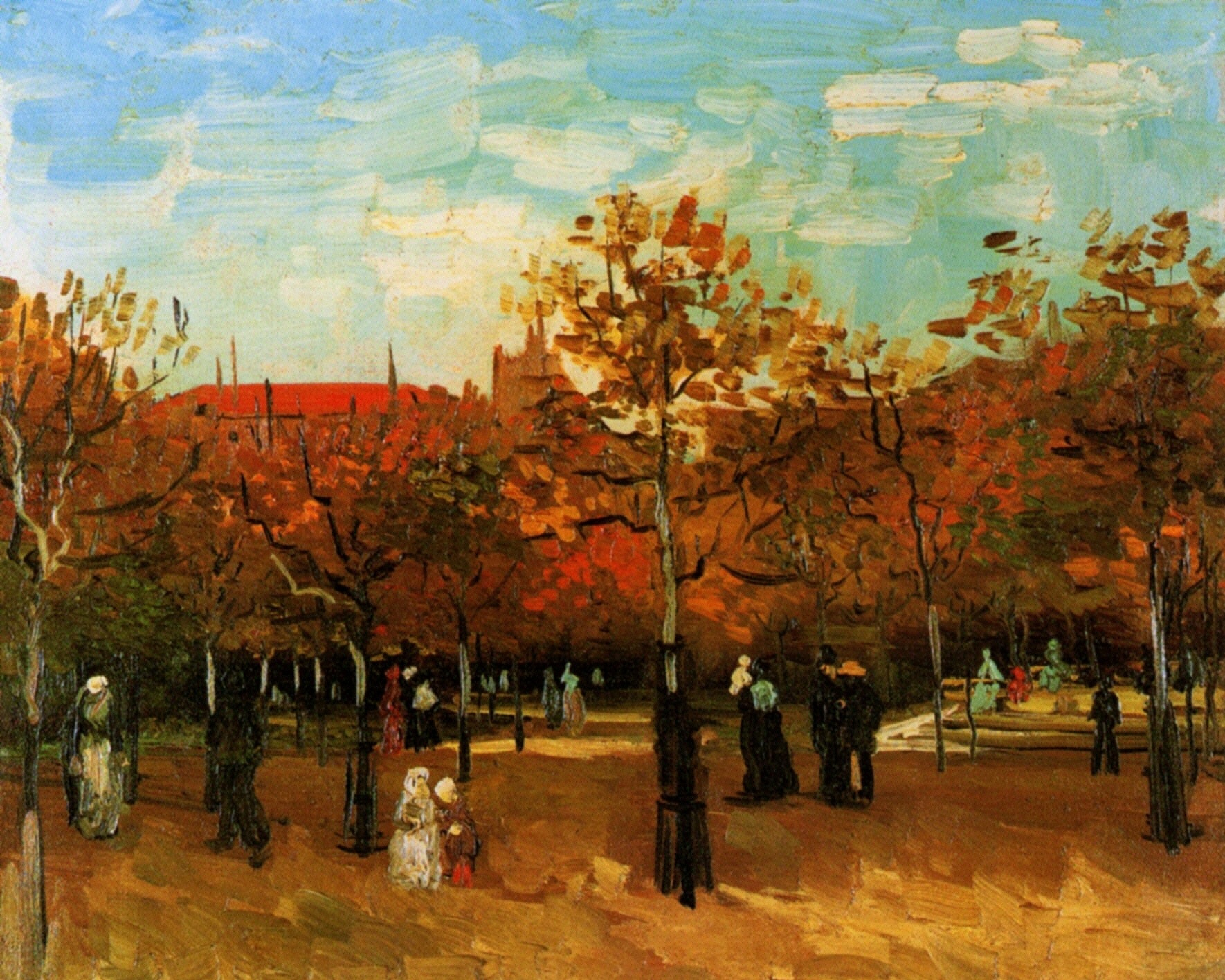 The Bois de Boulogne with People Walking (1886) Vincent van Gogh tablo - Dekolata