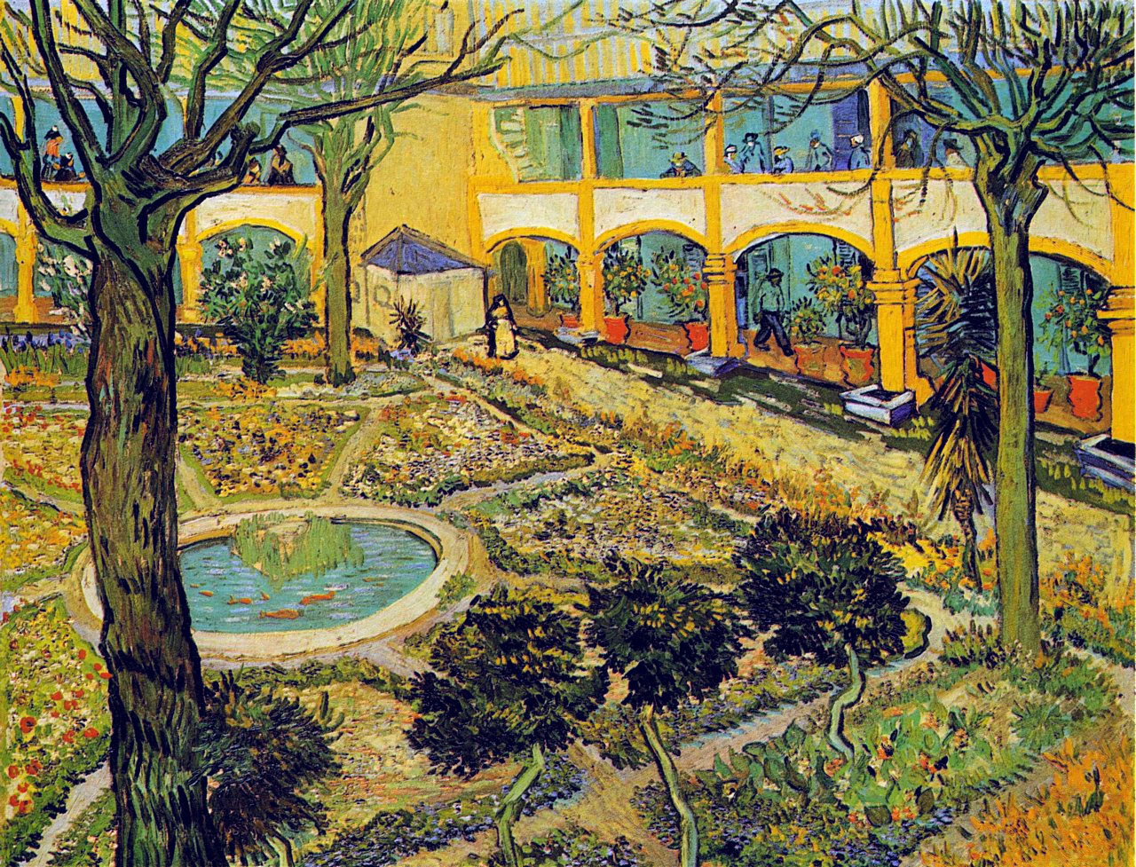 The Courtyard of the Hospital in Arles (1889) Vincent van Gogh tablo - Dekolata