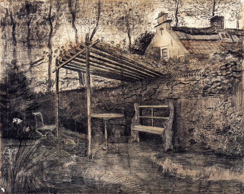 The Garden of the Parsonage with Arbor (1881) Vincent van Gogh tablo - Dekolata