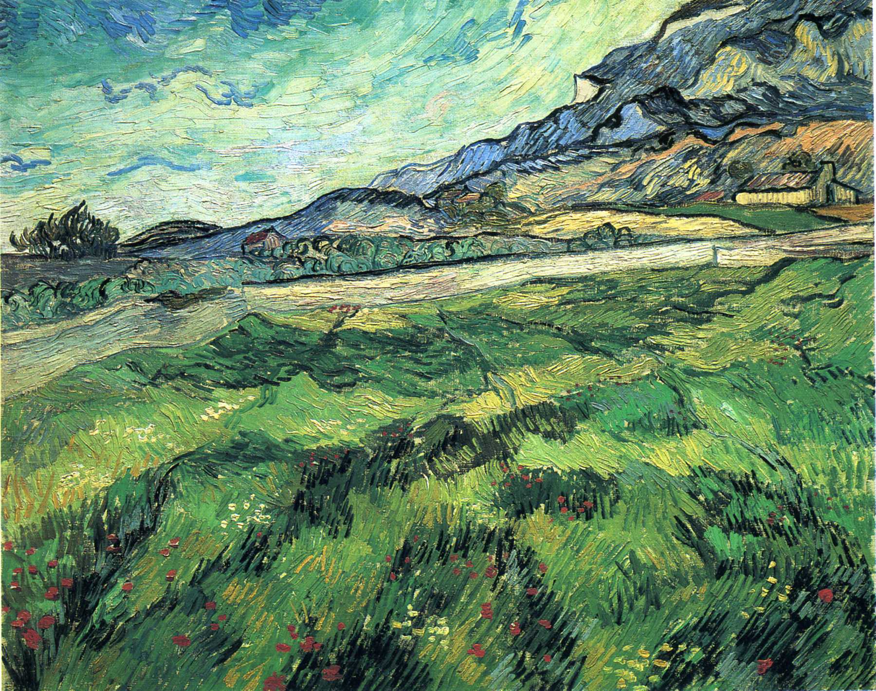 The Green Wheatfield behind the Asylum (1889) Vincent van Gogh tablo - Dekolata