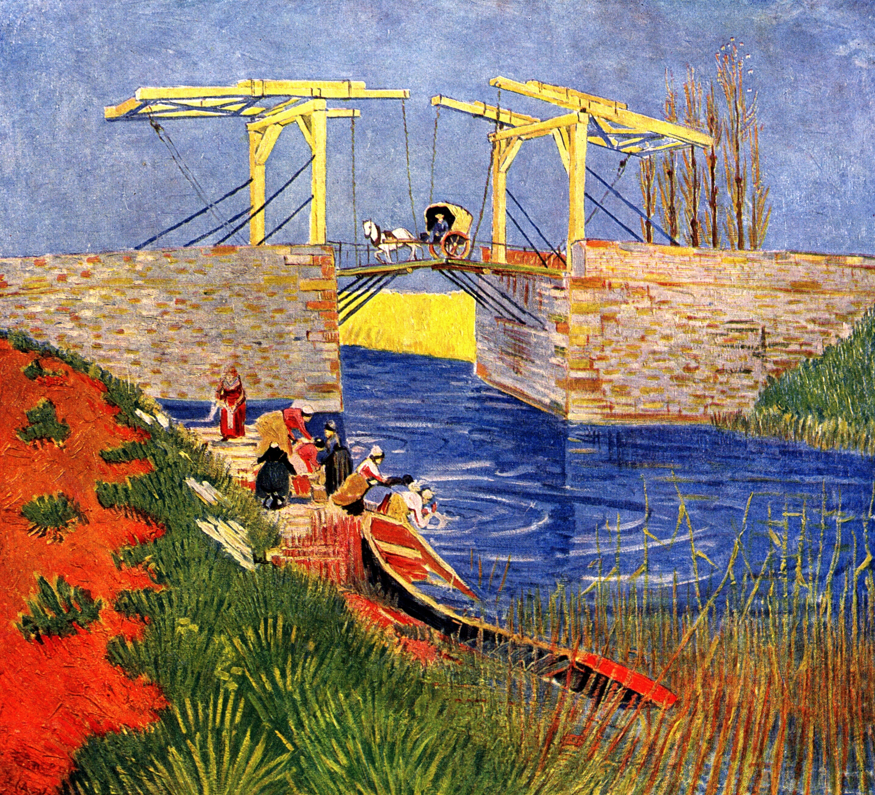 The Langlois Bridge at Arles with Women Washing (1888) – Vincent van Gogh Tablo
