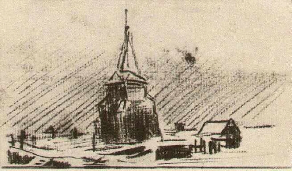The Old Tower in the Snow (1885) Vincent van Gogh tablo - Dekolata