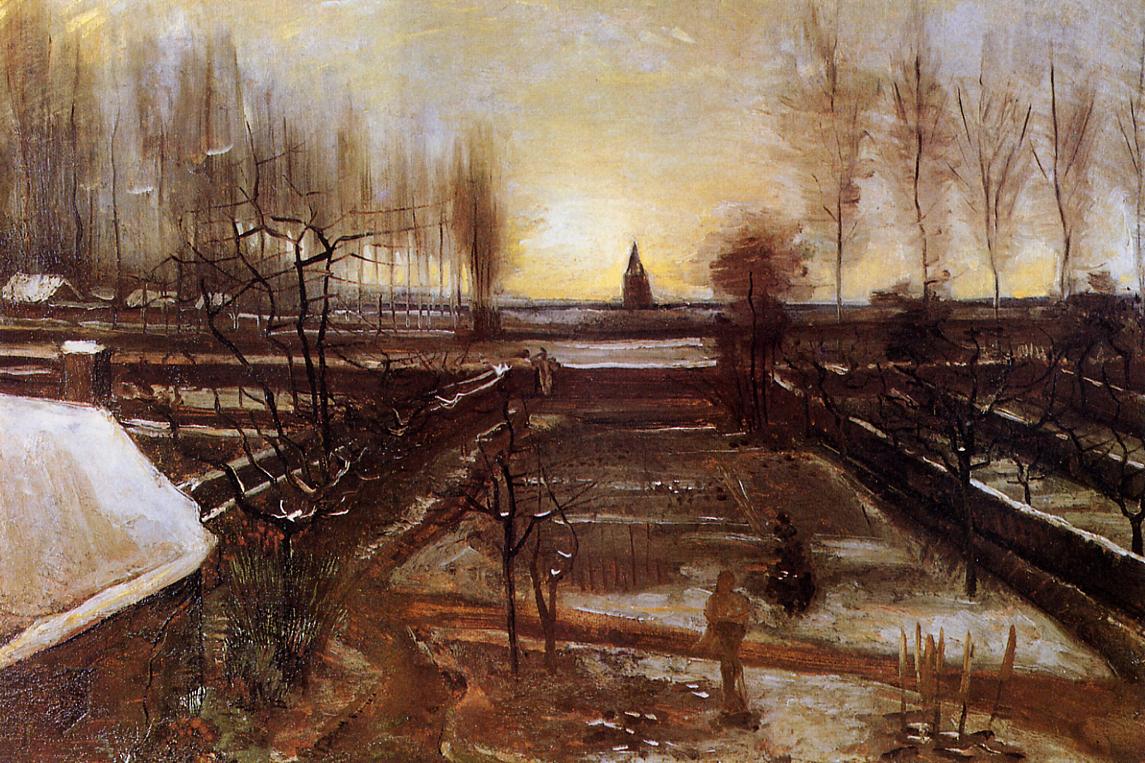 The Parsonage Garden at Nuenen in the Snow (1885) Vincent van Gogh tablo - Dekolata