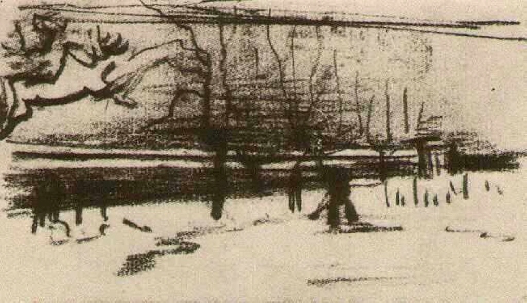 The Parsonage Garden in the Snow (1885) Vincent van Gogh tablo - Dekolata