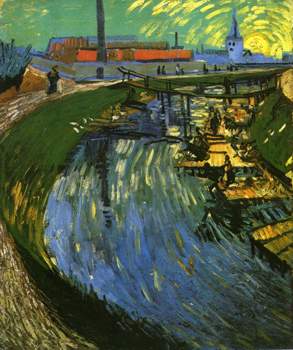 The Roubine du Roi Canal with Washerwomen (1888) Vincent van Gogh tablo - Dekolata