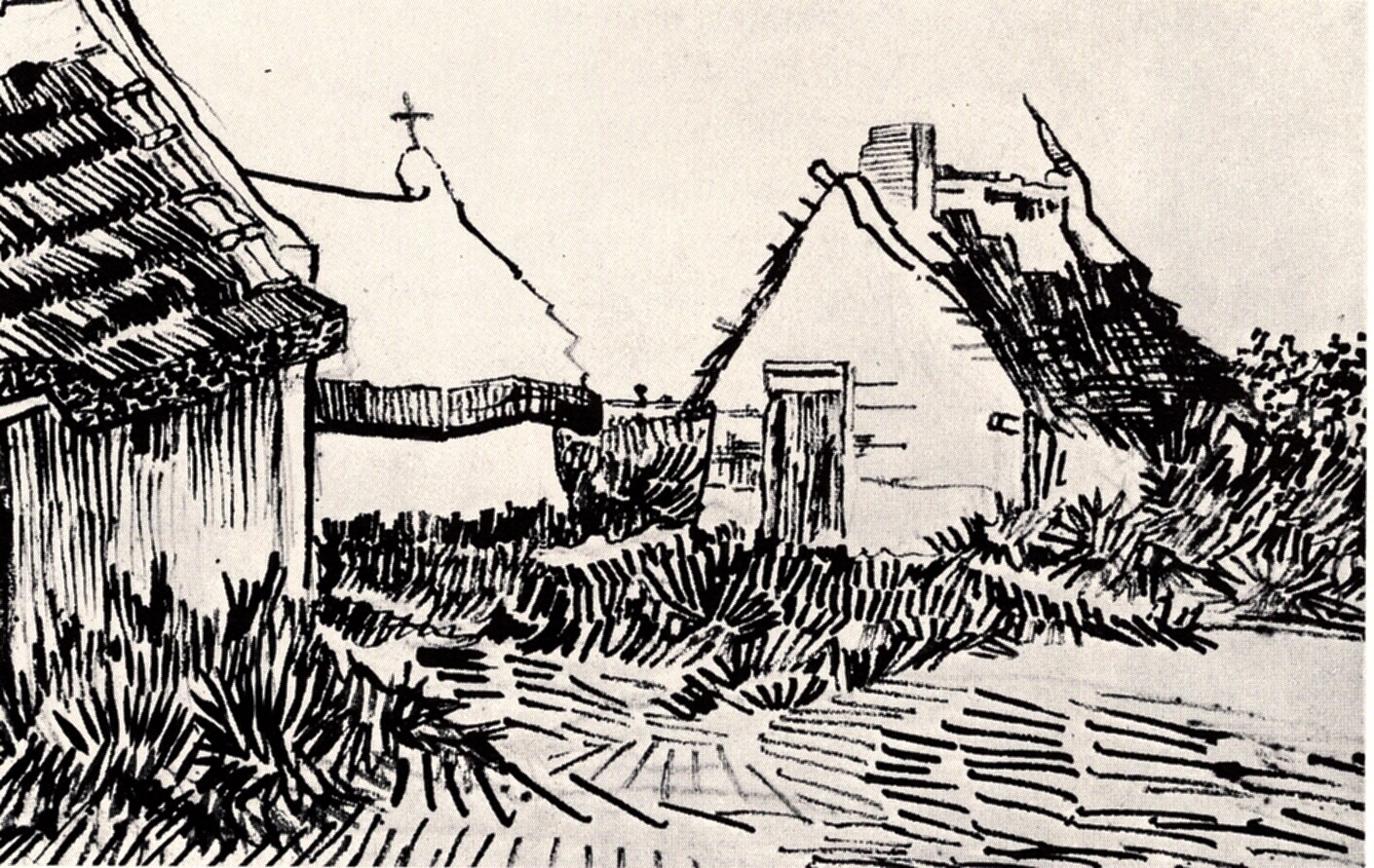 Three Cottages in Saintes Maries (1888) Vincent van Gogh tablo - Dekolata