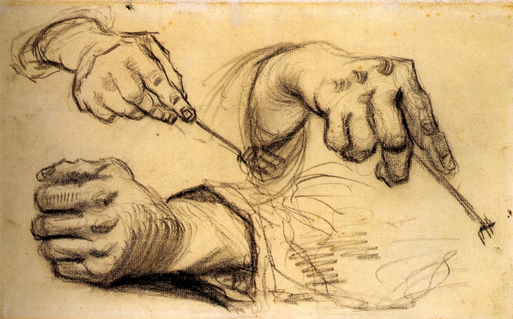Three Hands, Two Holding Forks (1884) Vincent van Gogh tablo - Dekolata