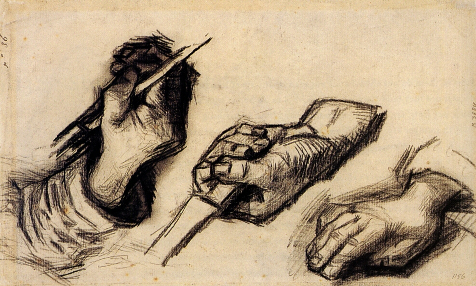 Three Hands, Two with Knives (1884) Vincent van Gogh tablo - Dekolata