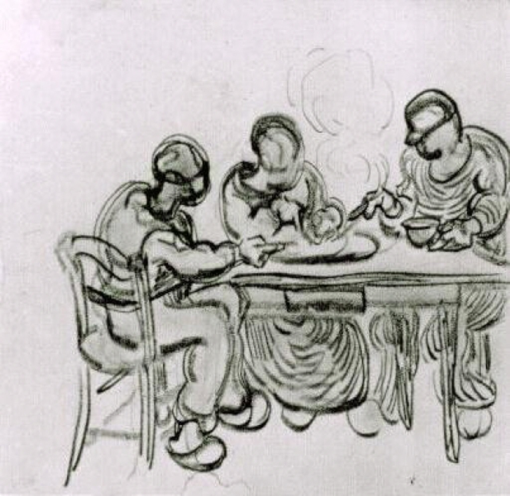 Three Peasants at a Meal (1890) Vincent van Gogh tablo - Dekolata