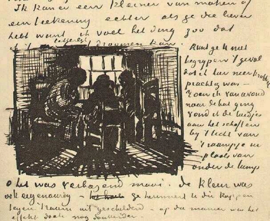 Three Persons Sitting at the Window (1885) Vincent van Gogh tablo - Dekolata
