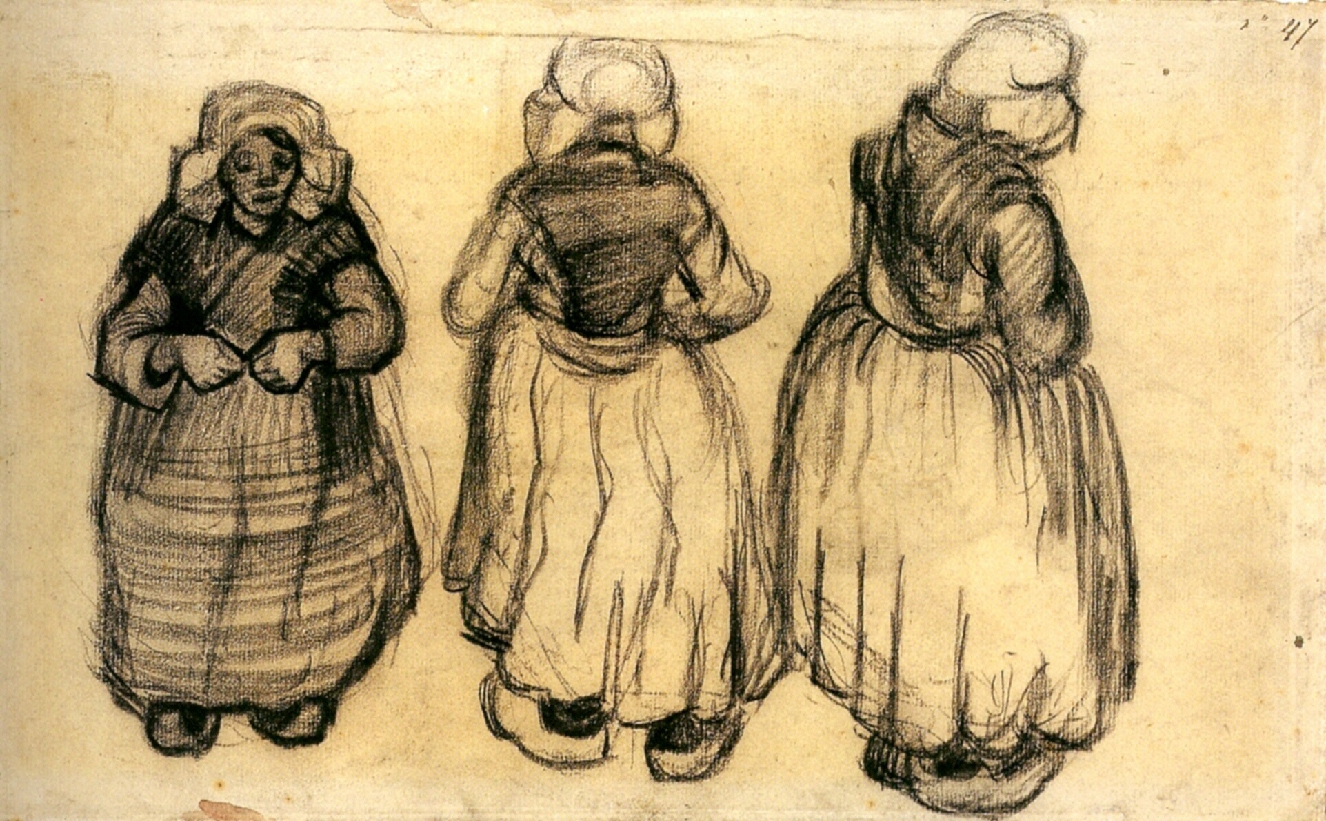 Three Studies of a Woman with a Shawl (1885) Vincent van Gogh tablo - Dekolata