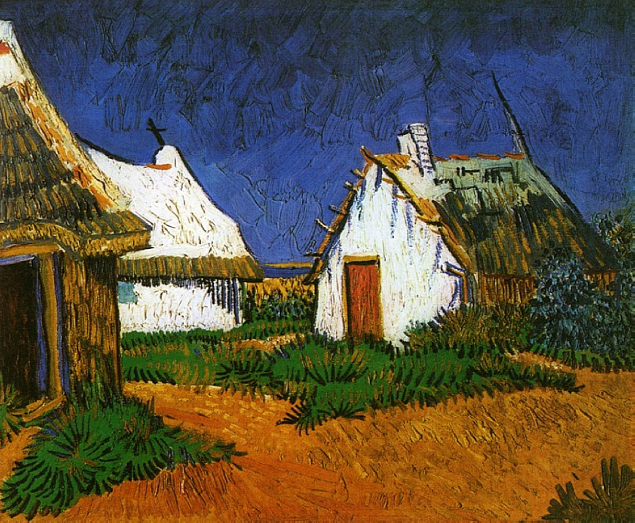 Three White Cottages in Saintes Maries (1888) Vincent van Gogh tablo - Dekolata