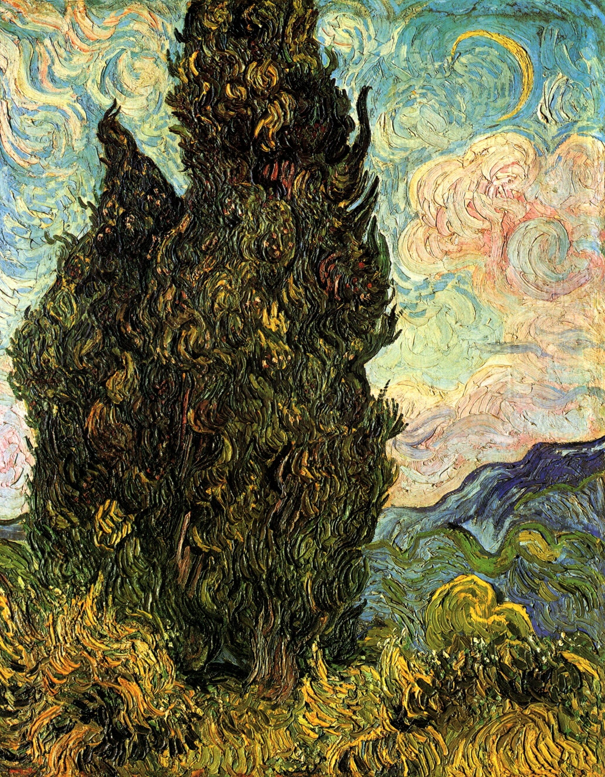 Two Cypresses (1889) Vincent van Gogh tablo - Dekolata