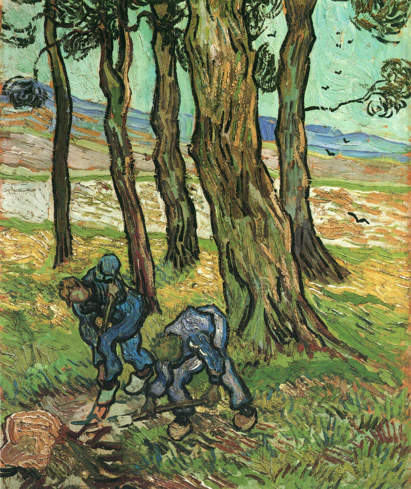 Two Diggers Among Trees (1889) Vincent van Gogh tablo - Dekolata