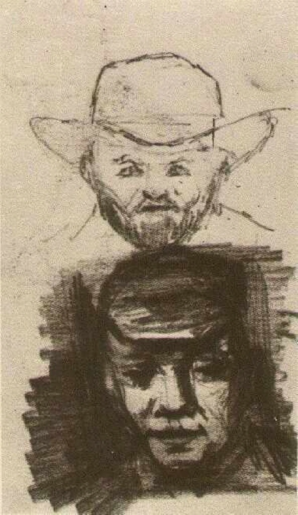 Two Heads Man with Beard and Hat Peasant with Cap (1885) Vincent van Gogh tablo - Dekolata