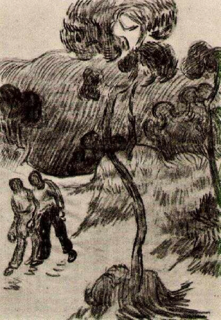 Two Men Walking in a Landscape with Trees (1890) Vincent van Gogh tablo - Dekolata
