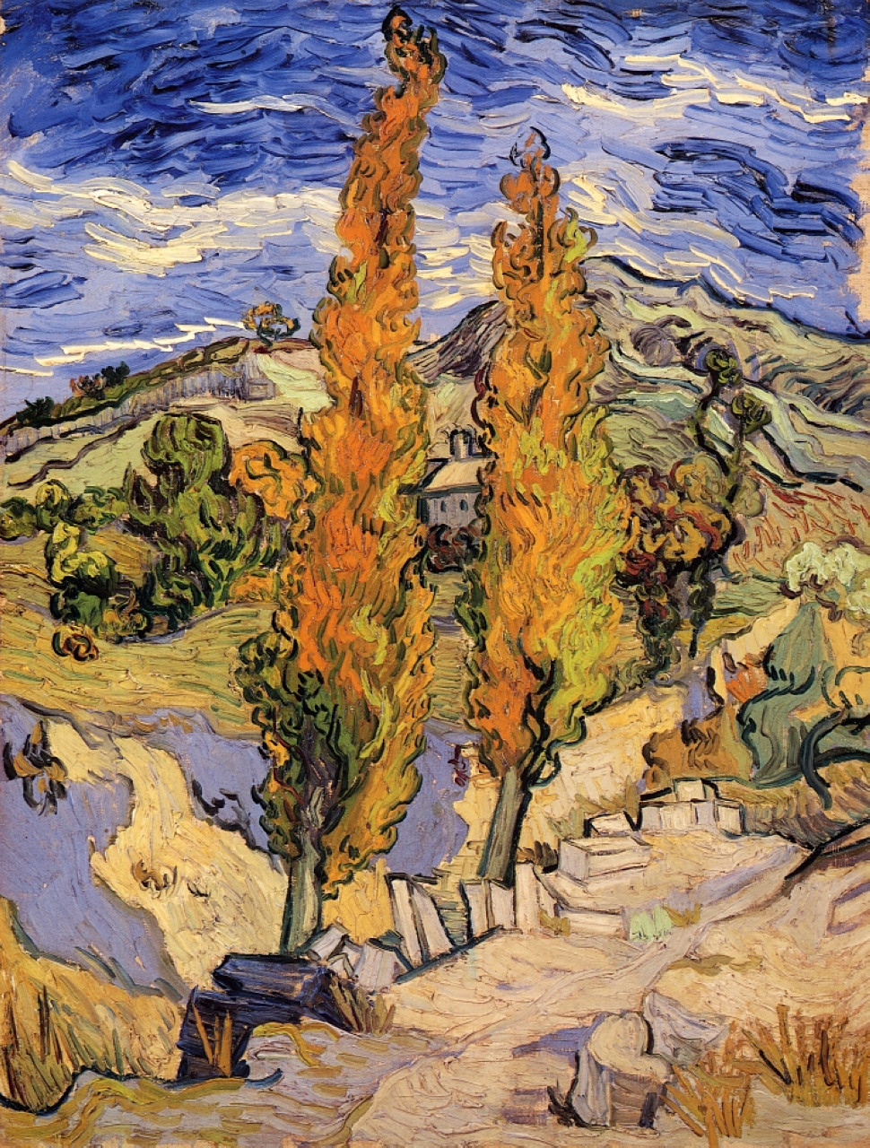 Two Poplars on a Hill (1889) Vincent van Gogh tablo - Dekolata