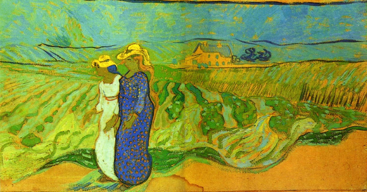 Two Women Crossing the Fields (1890) – Vincent van Gogh Tablo