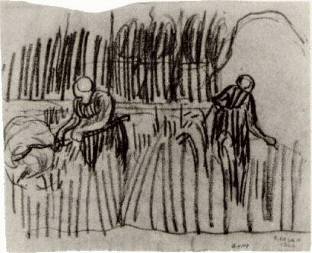 Two Women Working in Wheat Field (1890) Vincent van Gogh tablo - Dekolata