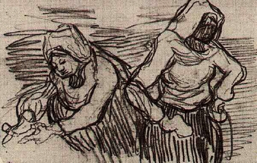 Two Women Working in the Field (1890) Vincent van Gogh tablo - Dekolata