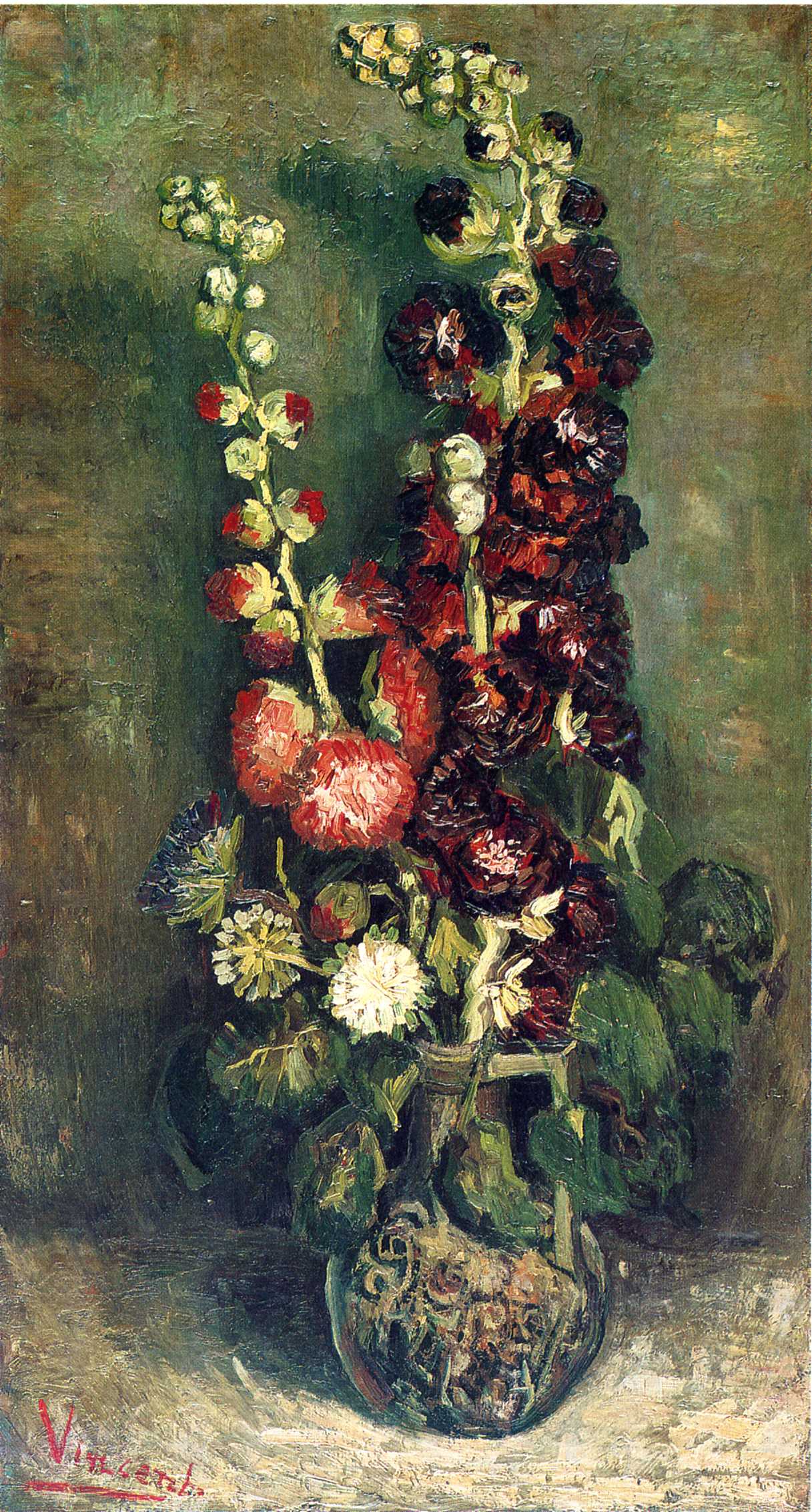 Vase of Hollyhocks (1886) – Vincent van Gogh Tablo