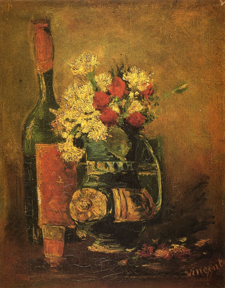 Vase with Carnations and Bottle (1886) Vincent van Gogh tablo - Dekolata