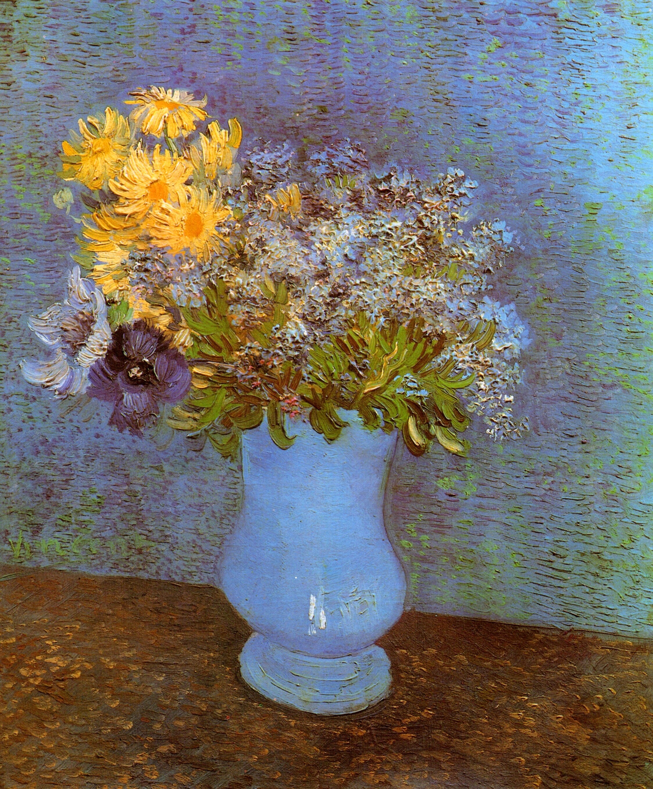 Vase with Lilacs, Daisies and Anemones (1887) – Vincent van Gogh Tablo