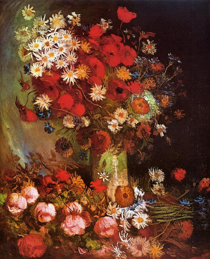 Vase with Poppies, Cornflowers, Peonies and Chrysanthemums (1886) Vincent van Gogh tablo - Dekolata