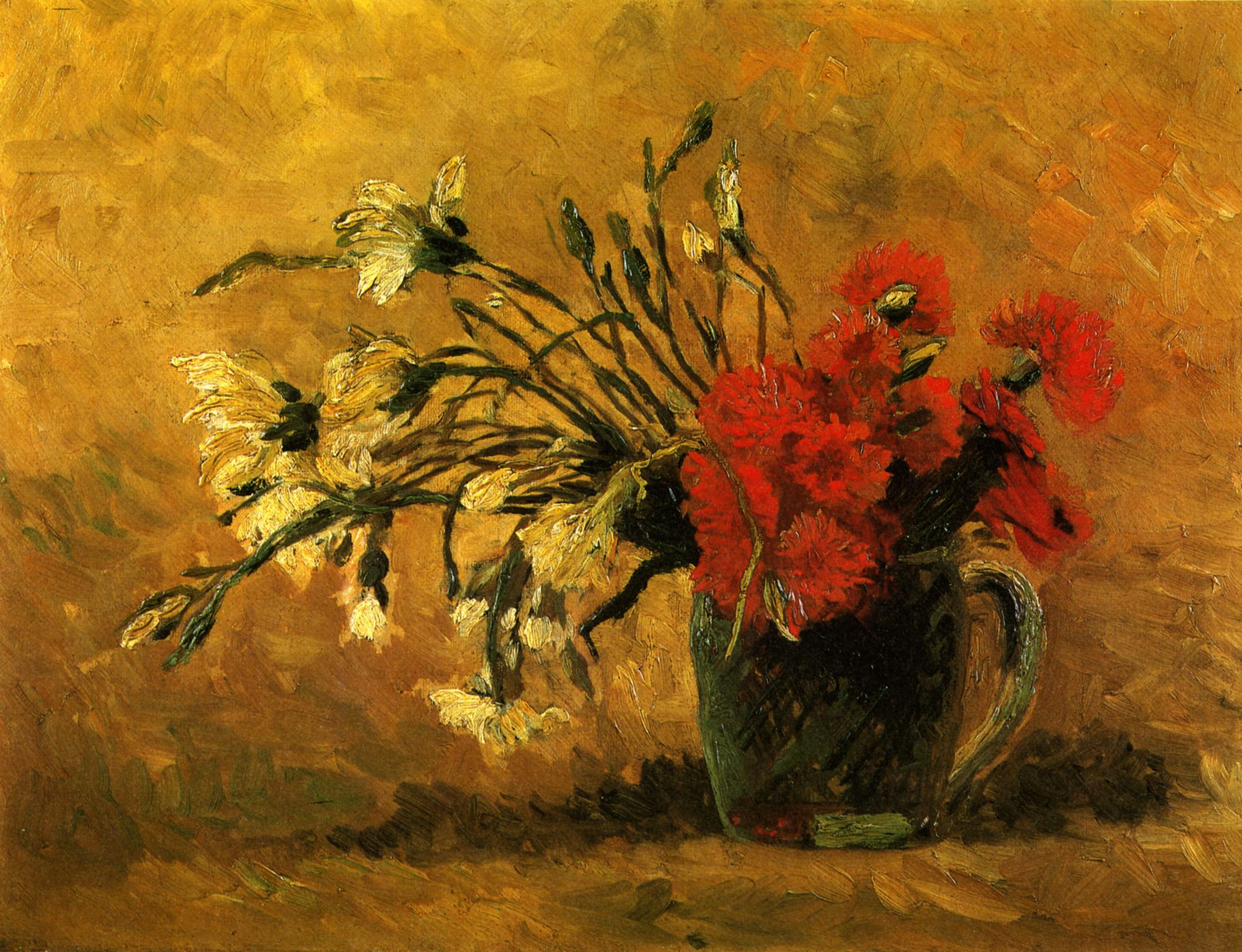 Vase with Red and White Carnations on a Yellow Background (1886) Vincent van Gogh tablo - Dekolata