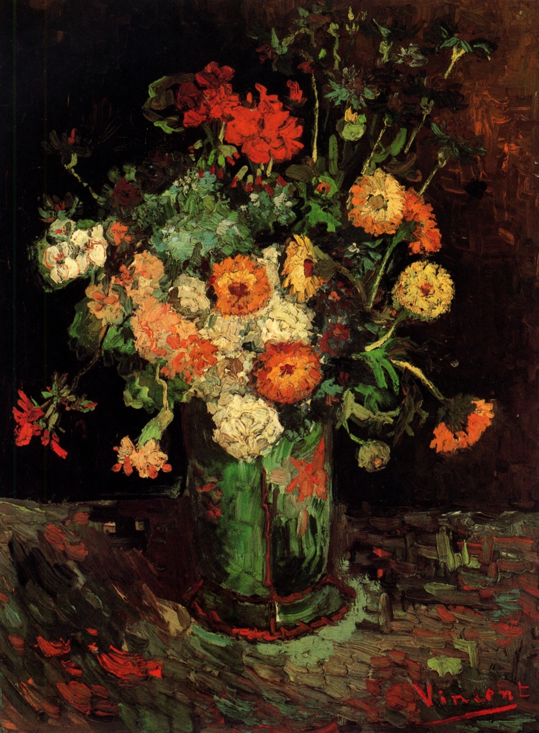 Vase with Zinnias and Geraniums (1886) – Vincent van Gogh Tablo