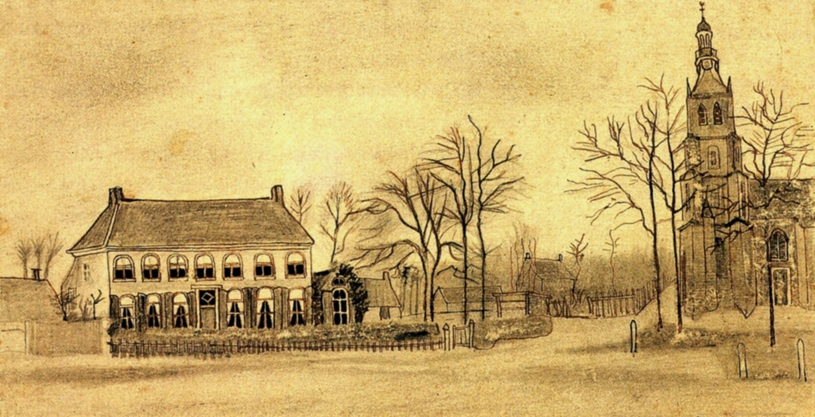 Vicarage and Church at Etten (1876) Vincent van Gogh tablo - Dekolata