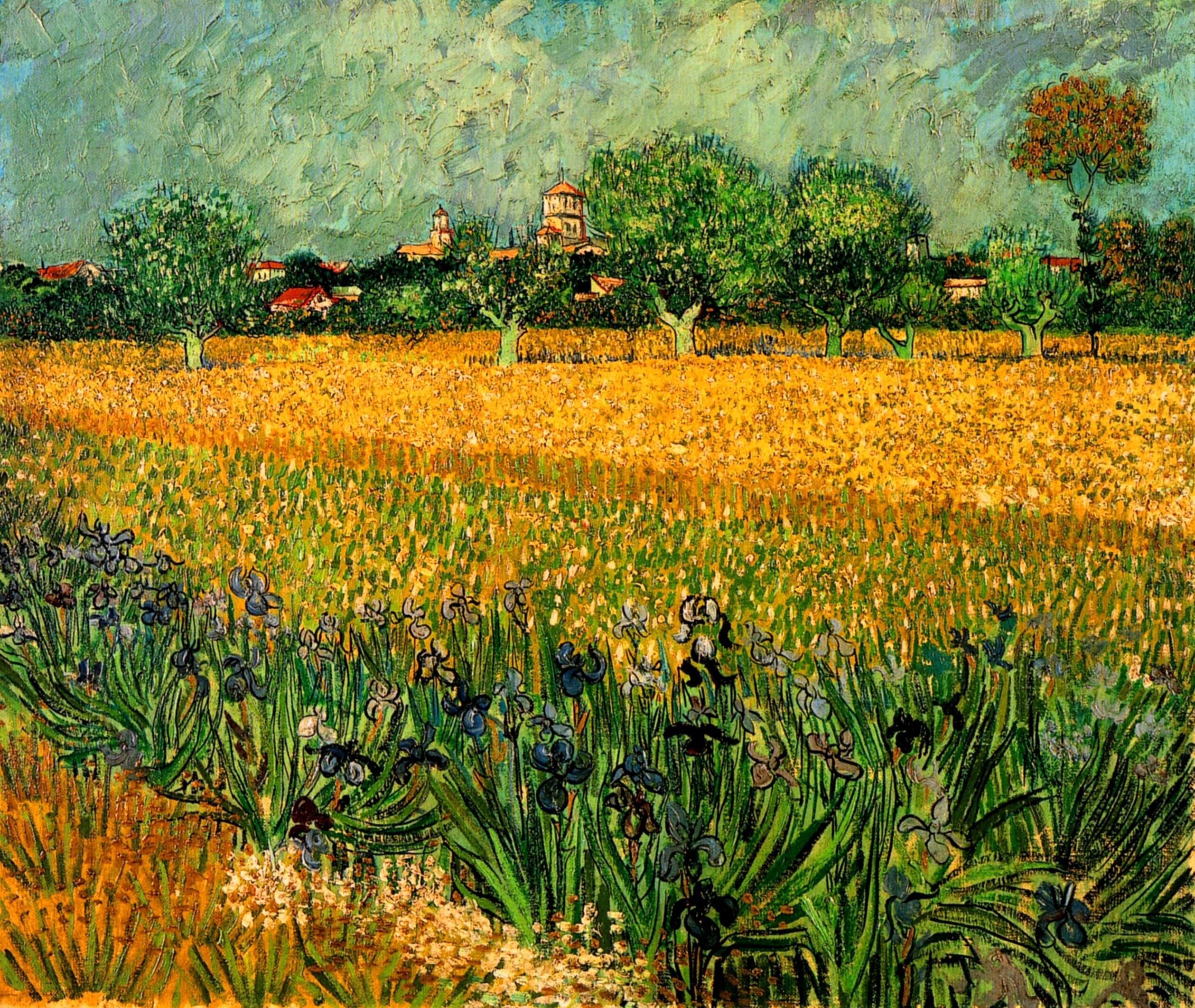 View of Arles with Irises in the Foreground (1888) Vincent van Gogh tablo - Dekolata