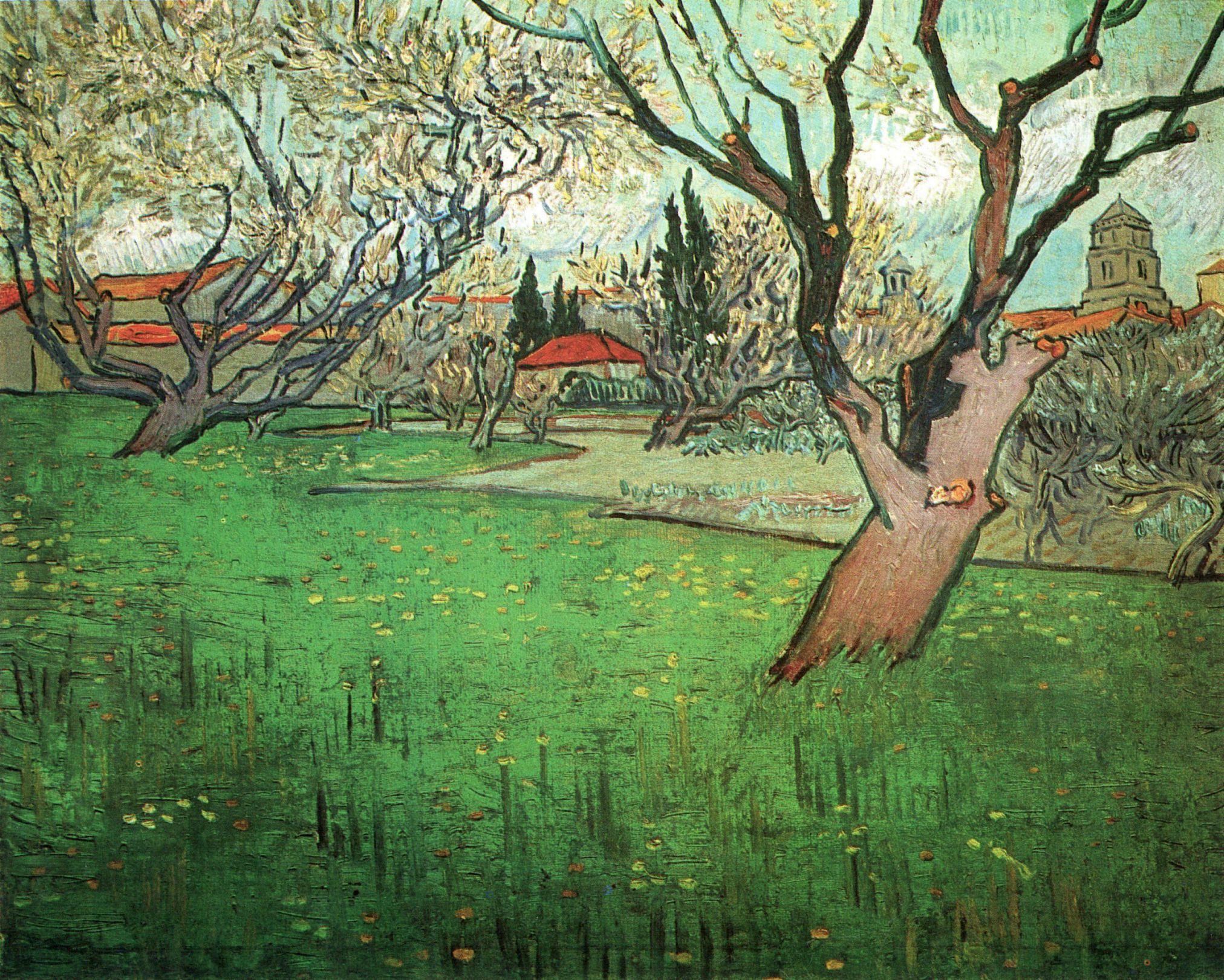 View of Arles with Trees in Blossom (1888) Vincent van Gogh tablo - Dekolata