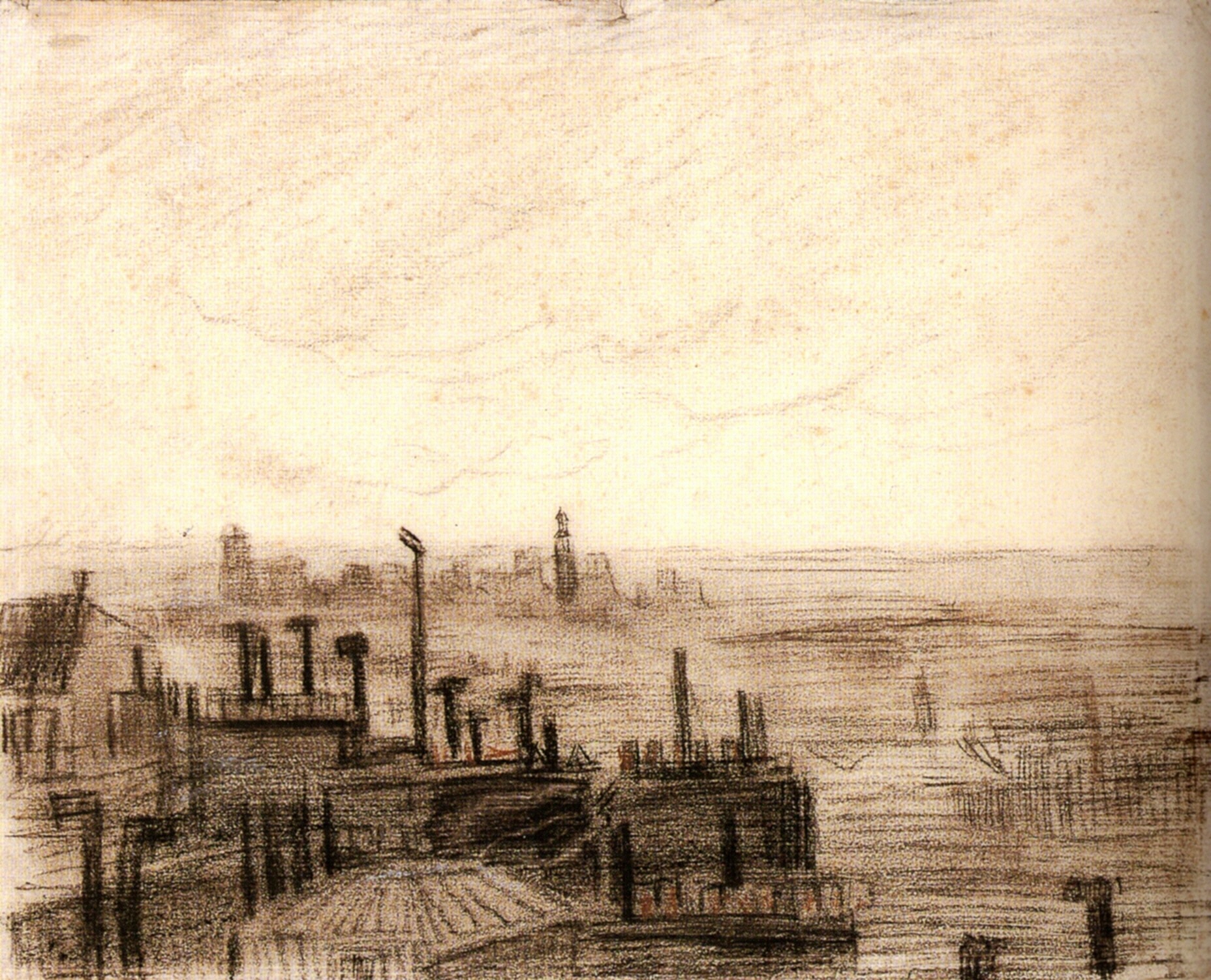 View of Paris, with the Hôtel de Ville and the Tour Saint Jacques (1886) Vincent van Gogh tablo - Dekolata
