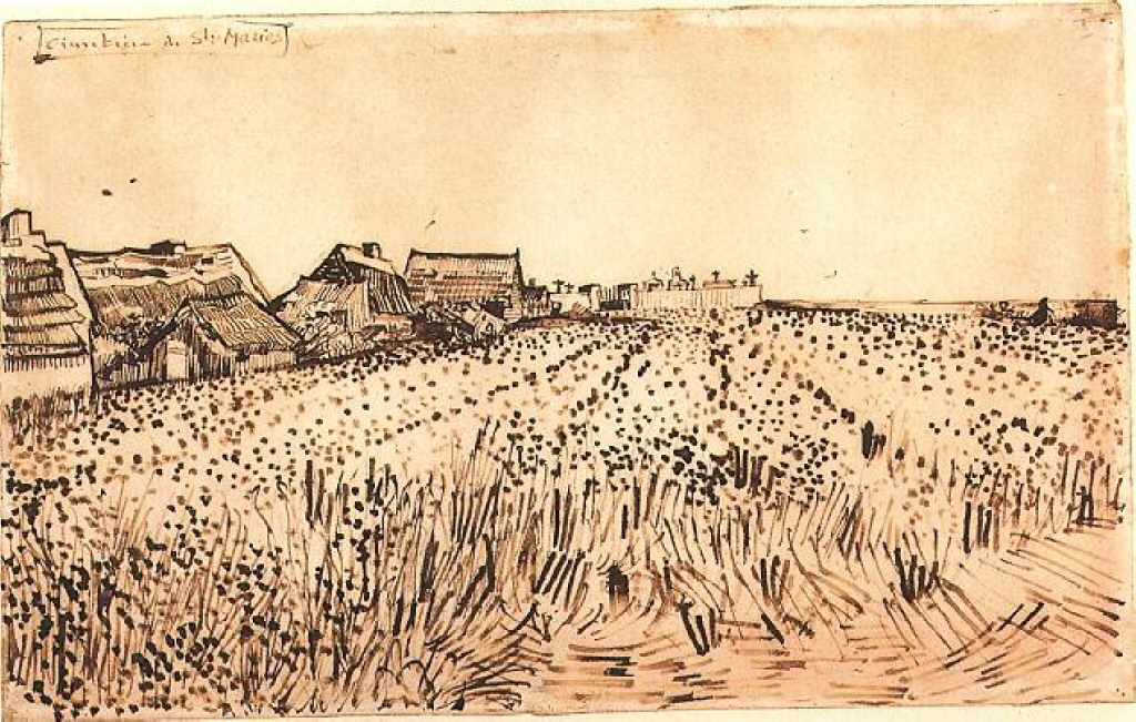 View of Saintes Maries with Cemetery (1888) Vincent van Gogh tablo - Dekolata