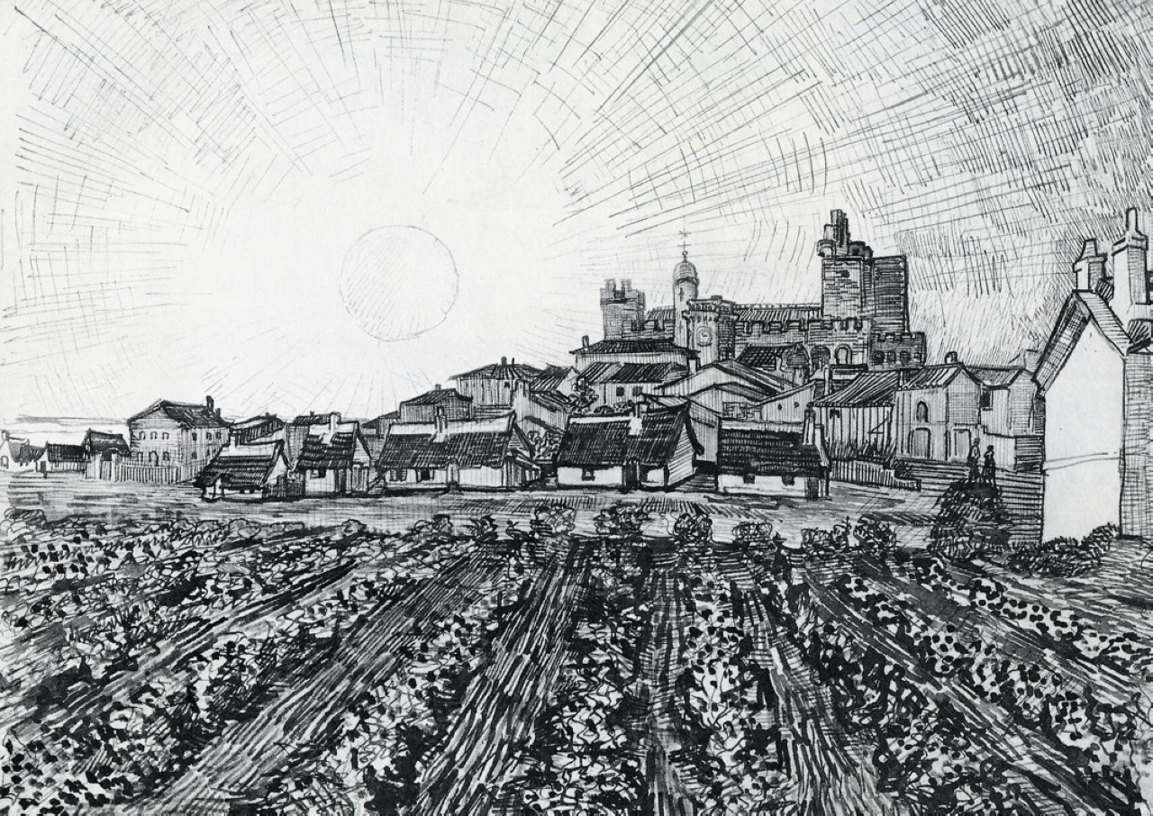View of Saintes Maries with Church and Ramparts (1888) Vincent van Gogh tablo - Dekolata