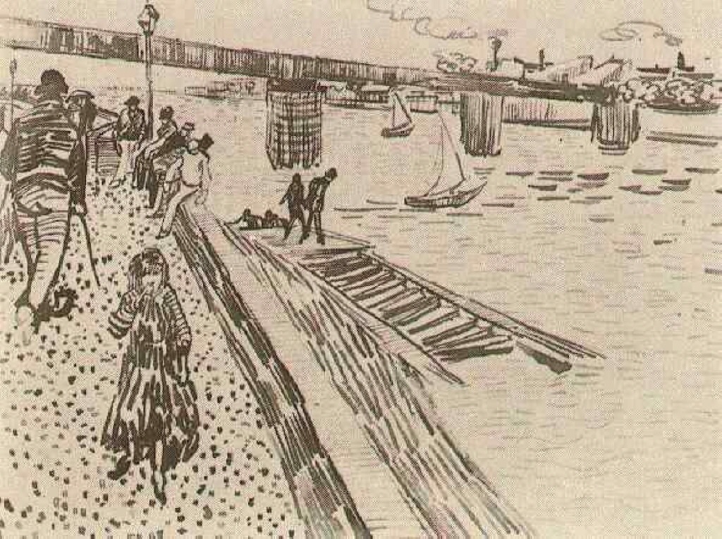 View of a River, Quay, and Bridge (1888) Vincent van Gogh tablo - Dekolata