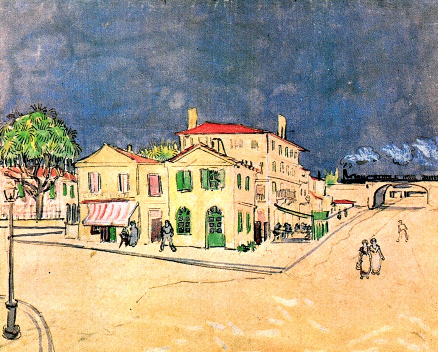 Vincent's House in Arles (The Yellow House) (1888) Vincent van Gogh tablo - Dekolata