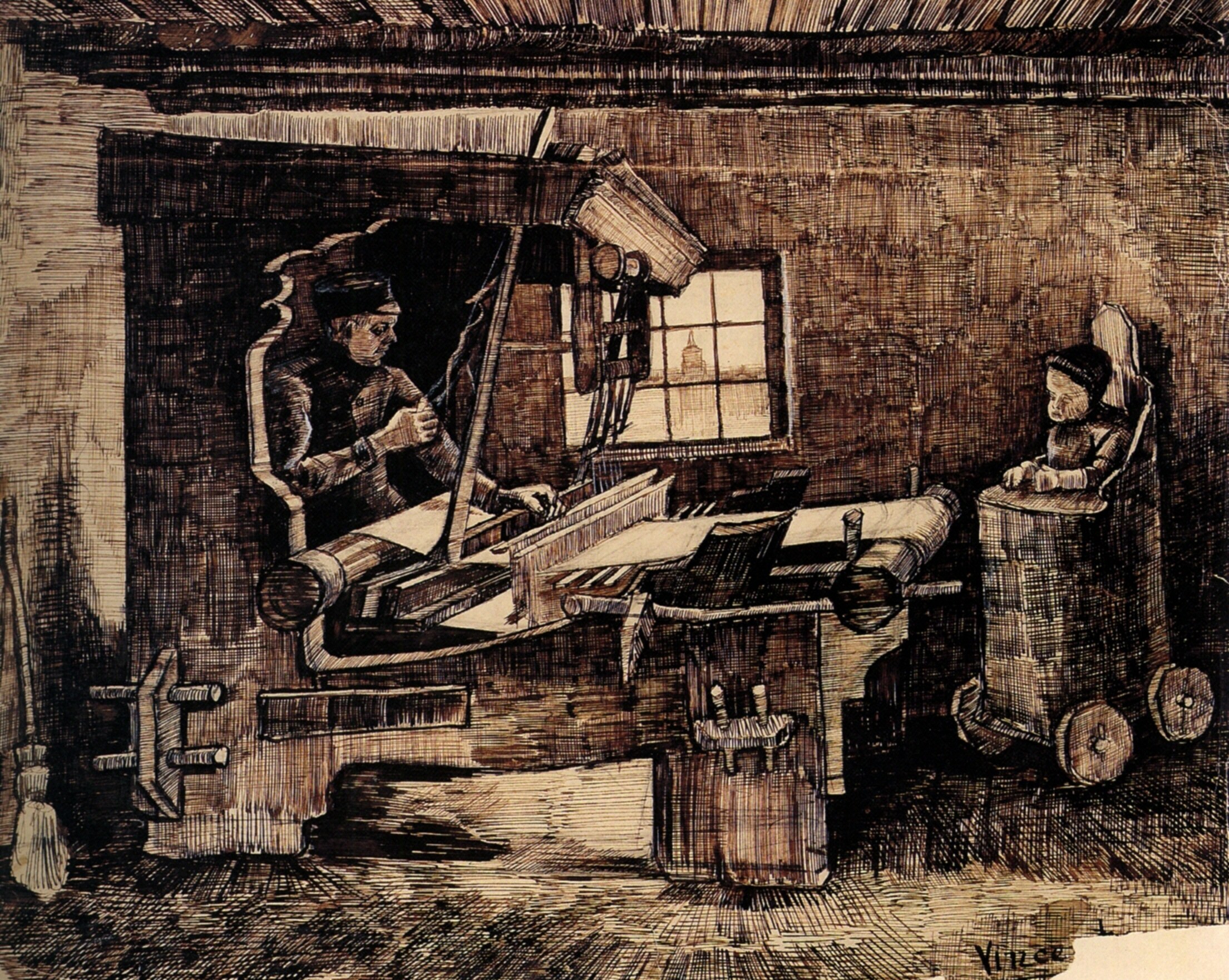 Weaver, with a Baby in a Highchair (1884) Vincent van Gogh tablo - Dekolata
