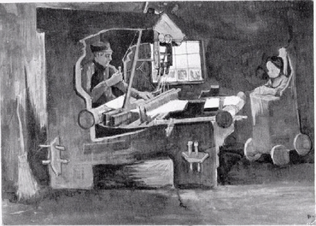 Weaver Facing Right, Interior with One Window and High Chair (1884) Vincent van Gogh tablo - Dekolata