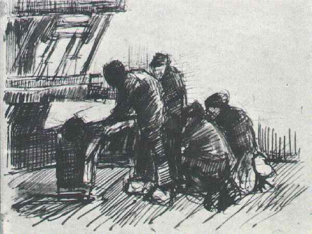 Weaver with Other Figures in Front of Loom (1884) Vincent van Gogh tablo - Dekolata